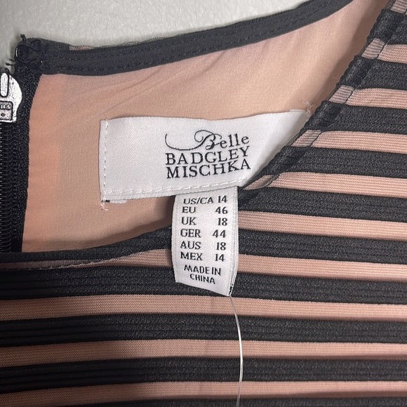 Nwt Belle by Badgley Mischka Cream Black Short Sleeve Dress Sz 14! - Picture 6 of 10